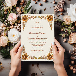 Neutrale retro bloemen | Bruiloft Kaart