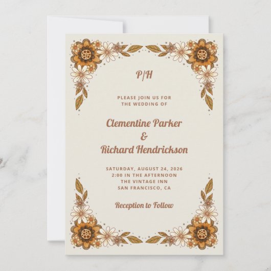 Neutrale retro bloemen | Bruiloft Kaart (Voorkant)