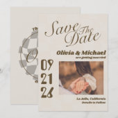 Neutrale Retro Funky Disco Bruiloft Krachtig Moder Save The Date (Voorkant / Achterkant)