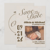 Neutrale Retro Funky Disco Bruiloft Modern Fun Save The Date (Voorkant / Achterkant)