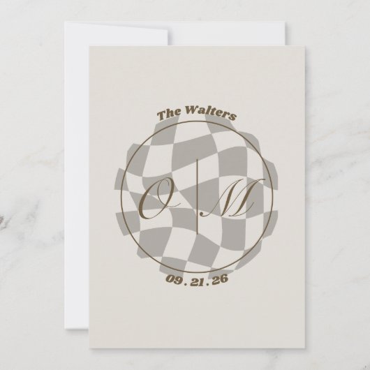 Neutrale Retro Funky Disco Bruiloft Mooi Modern Fu Save The Date (Achterkant)