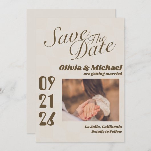 Neutrale Retro Funky Disco Bruiloft Mooi Modern Pl Save The Date (Voorkant / Achterkant)