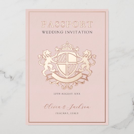 Neutrale roze en Roos Gold Chic Destination Weddin Folie Uitnodiging (Voorkant)