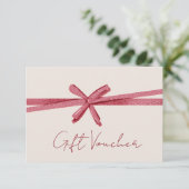 Neutrale roze lint op beige cadeaubon (Staand voorkant)
