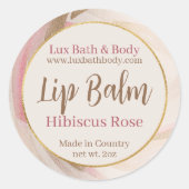 Neutrale roze penseelstreek Gold Feminine Lip Balm Ronde Sticker (Voorkant)