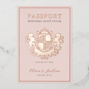 Neutrale Roze & Rose Goud Chic Bestemming Huwelijk Folie Uitnodiging