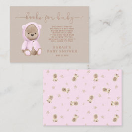 Neutrale roze Teddy Bear Baby shower Book Request  Informatiekaartje