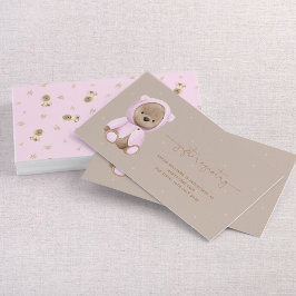 Neutrale roze Teddy Bear Baby shower Gift Registry Visitekaartje