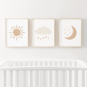 Neutrale Roze Wolk Maan Zon Meisje Kinderkamer Dec Muurkunst Sets