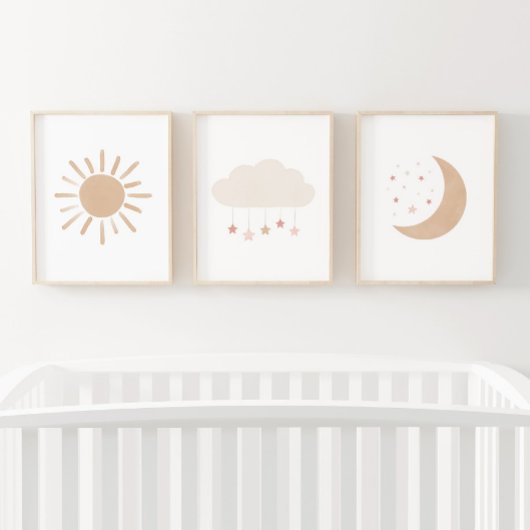 Neutrale Roze Wolk Maan Zon Meisje Kinderkamer Dec Muurkunst Sets