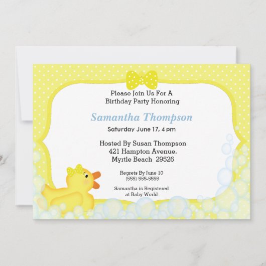 Neutrale Rubber Ducky Birthday Patyr Invitaties Kaart (Voorkant)