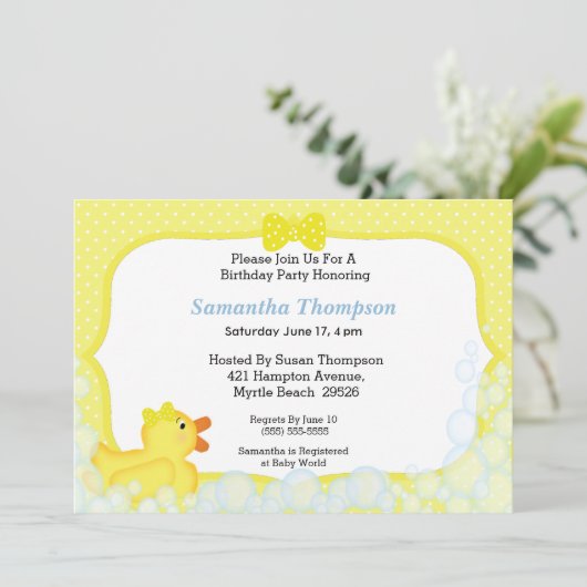Neutrale Rubber Ducky Birthday Patyr Invitaties Kaart (Staand voorkant)
