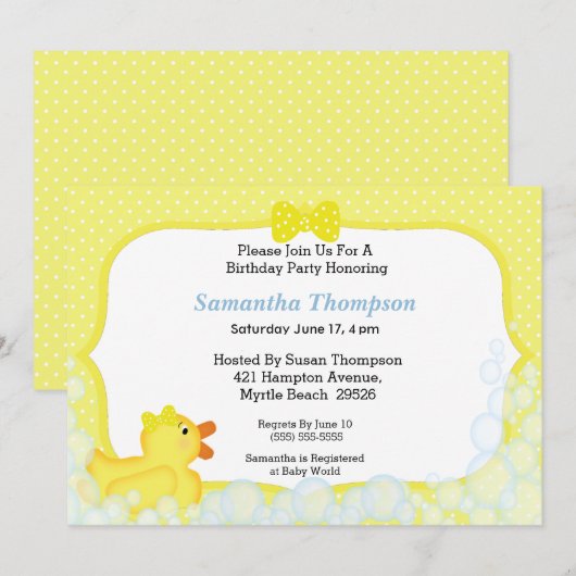 Neutrale Rubber Ducky Birthday Patyr Invitaties Kaart (Voorkant / Achterkant)