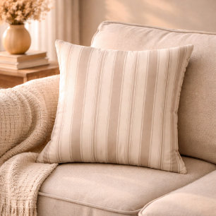 Neutrale Rustieke Boerderij Gestreept Beige & Taup Kussen
