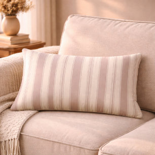 Neutrale Rustieke Boerderij Gestreepte Beige & Tau Kussen