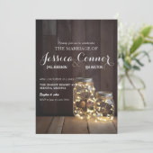 Neutrale Rustige Wood Barn Wedding Mason Jar Light Kaart (Staand voorkant)