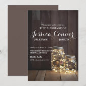 Neutrale Rustige Wood Barn Wedding Mason Jar Light Kaart (Voorkant / Achterkant)