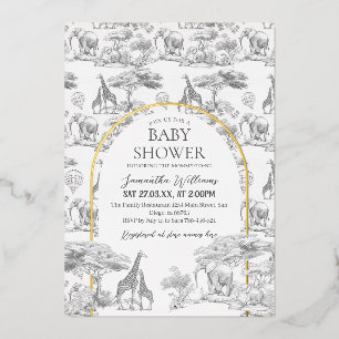 Neutrale Safari Dier Elegante Toile Baby Shower Folie Uitnodiging