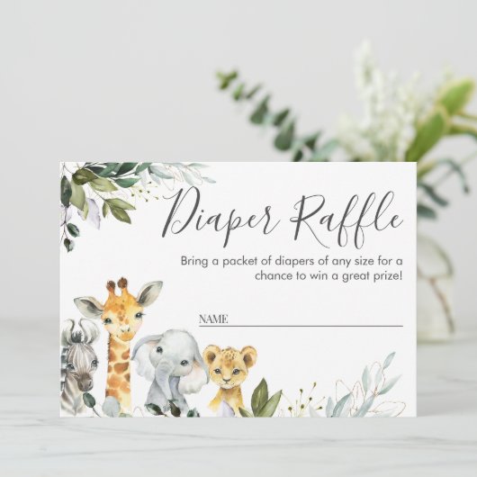 Neutrale Safari Dieren Diaper Raffle Kaart invoege (Staand voorkant)