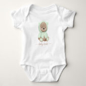 Neutrale Sage Green Teddy Bear Baby Beer Romper (Voorkant)