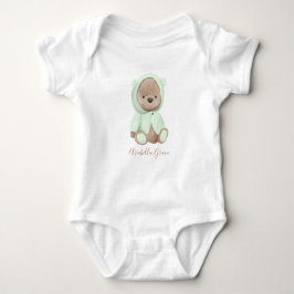 Neutrale Sage Green Teddy Bear Persoonlijke Naam Romper