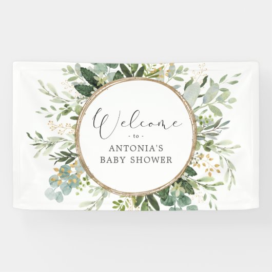 Neutrale Salie Groenery Goud Baby Shower Welkom Spandoek (Horizontaal)