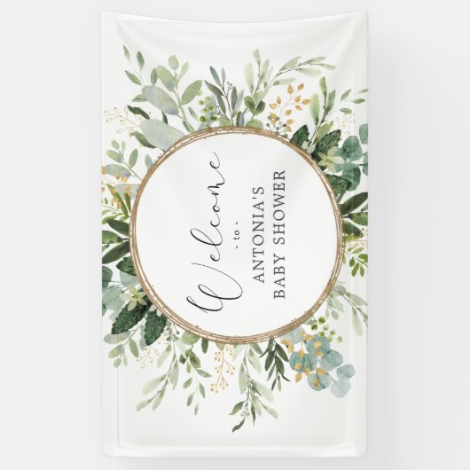 Neutrale Salie Groenery Goud Baby Shower Welkom Spandoek (Verticaal)
