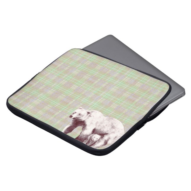 Neutrale Salie Plaid Beer Laptop Sleeve (Voorkant top)