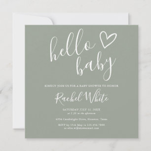 Neutrale Saliegroene All In One Hello Baby Shower Kaart