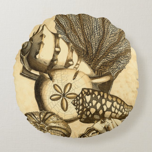 Neutrale schalen en koraal Collectie Rond Kussen (Voorkant)