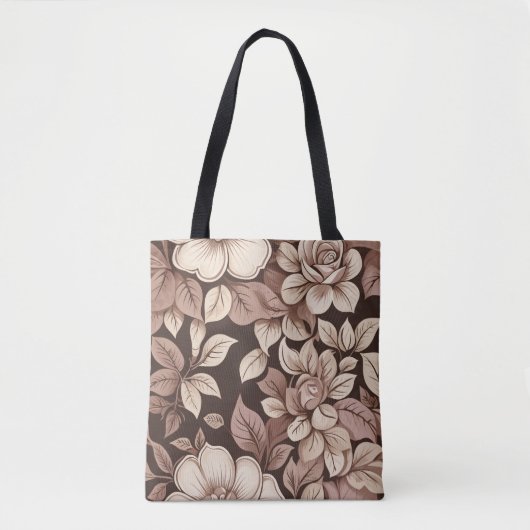 Neutrale Sepia Bloem Botanisch Tote Bag (Voorkant)
