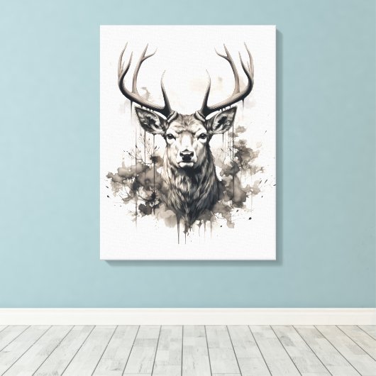 Neutrale sepia kleurt wilde dieren herten muur kun canvas afdruk (Insitu (Houten vloer))