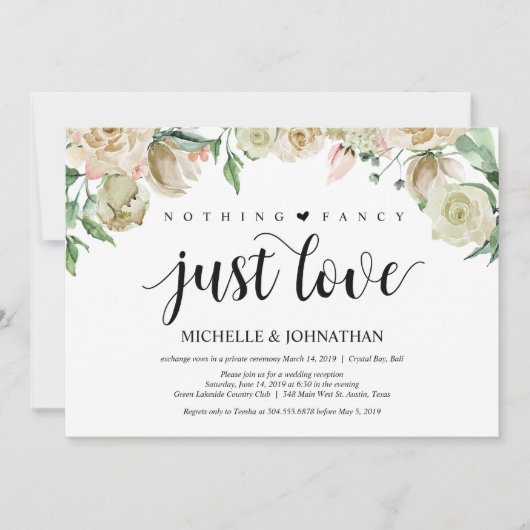 Neutrale Spring Elopement Reception Kaart (Voorkant)