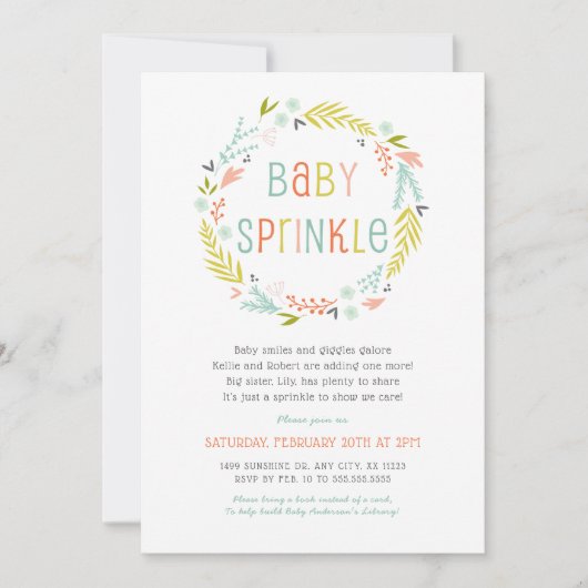 Neutrale Spring Wreator Baby Sprinkle nodigen Kaart (Voorkant)