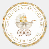 Neutrale sticker voor babyshower met kinderwagen e (Voorkant)