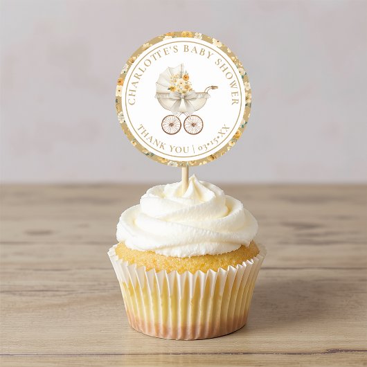 Neutrale sticker voor babyshower met kinderwagen e