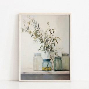 Neutrale Stilleven Schildering, Vintage Olijftak Poster
