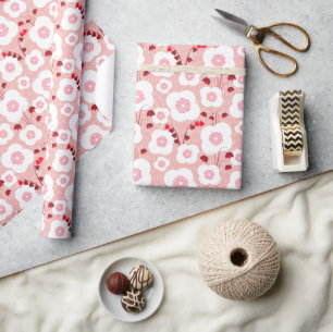 Neutrale stoffen - Poppies roze Cadeaupapier