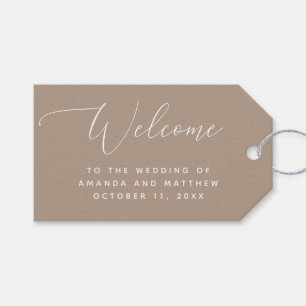 Neutrale stoffige taupe bruiloft. Moderne rustieke Cadeaulabel