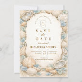Neutrale Strandkrans Bruiloft Save The Date (Voorkant)