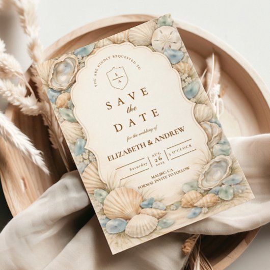 Neutrale Strandkrans Bruiloft Save The Date