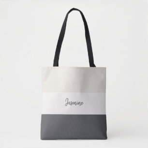 Neutrale strepen personaliseren naam tote bag