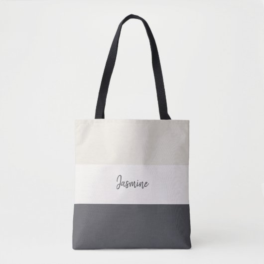 Neutrale strepen personaliseren naam tote bag (Voorkant)
