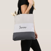 Neutrale strepen personaliseren naam tote bag (Dichtbij)