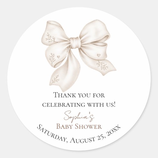 Neutrale strik baby shower favor sticker (Voorkant)