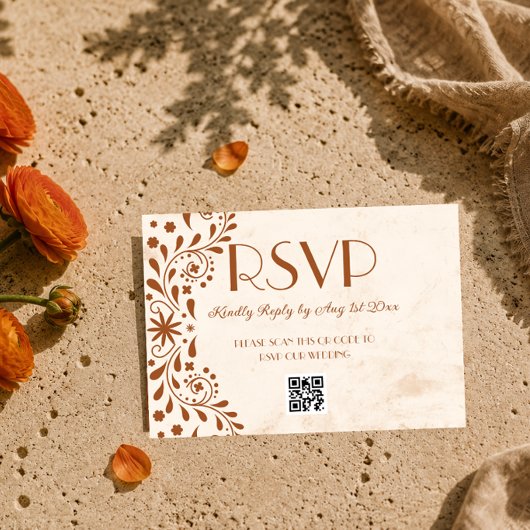 Neutrale Talavera bloemencode huwelijks- QR-code RSVP Kaartje