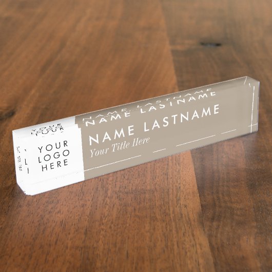 Neutrale Tan Beige Grey White Custom Logo Trendy Naambordje (Zijkant)