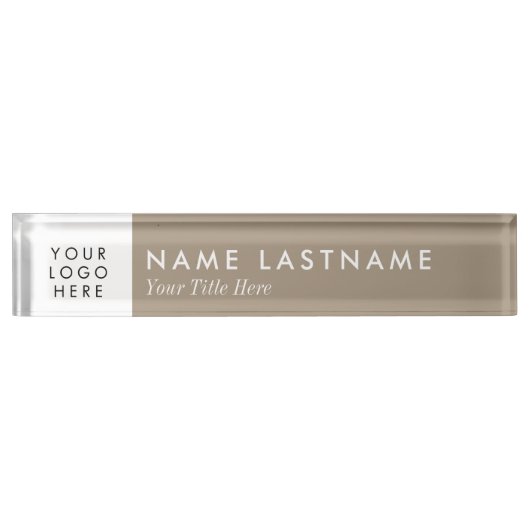 Neutrale Tan Beige Grey White Custom Logo Trendy Naambordje (Voorkant)