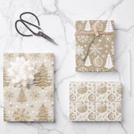 Neutrale Tan Feestelijke Kerst Afbeeldingen Inpakpapier Vel