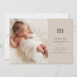 Neutrale Tan Monogram Nieuwe baby Foto geboortedat Aankondiging